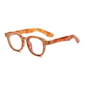Runde Retro-Brille mit Schildpatt-Muster und doppelten Metallnieten am Rahmen - Planglas / Gelber Schildpatt-Rahmen Anti-Blaulicht-Linse