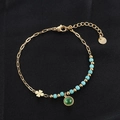 Vintage stainless steel gold bracelet with turquoise beads and clover pendant - Clover Green Round Pendant B02015G-3
