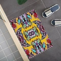 Tappetino in flanella giallo bohémien con motivo etnico a gufo e pantofole blu - 40x60cm / Stile 1-Gufo Giallo