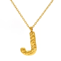 Golden 18k plated stainless steel initial J necklace with textured hammered finish - Gold Letter-J