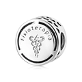 S925 sterling silver Fisioterapia charm bead with hollow heart pattern for DIY bracelets - Physiotherapy