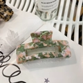 Pink and green marble acetate hair claw clip with a hollow rectangular design - Pink Green White Ink