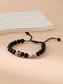 Adjustable black bead bracelet featuring a soccer ball charm and letter G bead for sports fans - Letter G