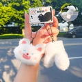 White fluffy cartoon cat plush keychain with angry expression and metal bead chain - Magnetic Suction Pair - White Cat