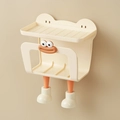 Wall-mounted beige wipes box with cute orange cartoon details and top drainage tray - With Legs - DIY Sausage Mouth - Creamy White / 1 Piece
