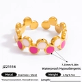 18k vergoldeter Edelstahlring mit abwechselnd rosa und weißen Emaille-Punkten - Rosa-Weißer Kreis-Stil (JZ21114)