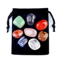 Set of 8 tumbled natural chakra crystals with a black velvet pouch for yoga and healing - 8 Pcs Mixed Set With Velvet Bag