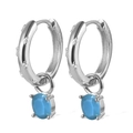 S925 sterling silver hoop earrings with clear blue oval zircon stone pendants - Silver Light Blue