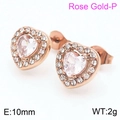 Rose gold heart stud earrings featuring clear cubic zirconia in a 10mm size - Heart Rose Gold (KE109056-KFC)
