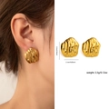 Gold textured irregular stud earrings featuring a lava texture with size measurements - Zjge0414