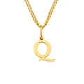 Collar con colgante letra Q de acero inoxidable dorado pulido con cadena fina en fondo blanco - Letra Q (Dorado)