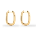 Detailed view of polished 18K gold-plated stainless steel oval hoop earrings on white background - 3*23 U-shaped Long Oval Ear Buckle (Gold)