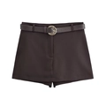 Zwarte skort voor dames met hoge taille en bruine lederen riem met metalen gesp - XS / Culottebroek