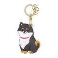 Porte-clés Shiba Inu noir mignon en cuir avec porte-carte et boucle métallique dorée - Shiba Inu Noir