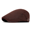 Classic brown distressed cotton flat cap with adjustable side metal buckle for men and women - Burgundy