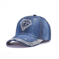 Blue denim baseball cap with silver rhinestones and metal rivets decoration - 36-Big Diamond Rhinestone-Dark Blue