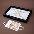 Black rectangular 100-slot jewelry storage box with white foam insert for rings - Black Frame White Inner