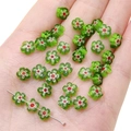 Green plum blossom lampwork glass beads with floral pattern for DIY jewelry making - Green