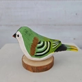 Handcrafted green wood bird figurine on a round base for desktop animal decoration - 43-Green Body Brown Wing (With Base)