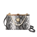 Vintage snakeskin pattern crossbody bag with pearl handle and golden metal frame - Gray
