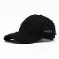 Distressed black cotton baseball cap with raw frayed edges and textured vintage finish - Adjustable / Black