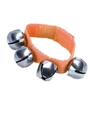 Orange Orff wrist bell for kids with four silver metal bells and velcro strap - Orange