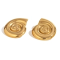 Polished 18K gold plated spiral nautilus shell drop earrings with high gloss finish - Gold Snail Shell Stud Earrings