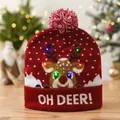 Christmas beanie with LED lights, reindeer design and red festive knit pattern - Red Reindeer