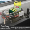 30cm space aluminum kitchen sink organizer in gun grey finish with towel bar and drain tray - Sink Drain Rack (with Bar/Hooks + Removable Tray) / 30cm - Flagship Model / Gunmetal