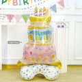 Standing 3-layer cake foil balloon 148x79cm for birthday party decoration in multi-colors - Large Standing Cake-Pink Base 148x79cm