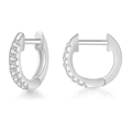 Macro shot of silver hoop earrings featuring a single row of micro-paved white zircons - Single Row Zirconia Hoop Silver - Pair