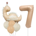 Detail of matte cream dinosaur and number 7 balloon set for 7th birthday party decor - Caramel Dinosaur Set 7 (Number 7)