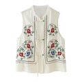 Ethno-Weste in Beige mit Blumenstickerei und traditionellem Verschluss für Damen - XS / Weiß