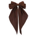 Classic coffee brown chiffon bow hair clip with long streamers and elegant spring fastener - Coffee
