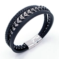 Bracciale multistrato da uomo in pelle nera intrecciata con chiusura magnetica in acciaio - Colore Acciaio KB204700-SJ
