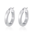 Minimalist silver geometric hoop earrings with polished finish and snap closure - Flat Round 4MM*20MM / Steel