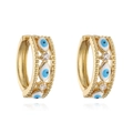 Böhmische Evil Eye Creolen in Gold mit blauem Emaille und funkelnden Zirkonia-Akzenten - 1 Paar / Weiß