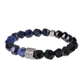 Blue and black faceted bead bracelet with silver cylinder spacers for men - Sodalite & Obsidian Bracelet