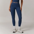 Legging de yoga bleu marine à taille haute avec une ceinture repliée élégante et ajustée - S / Bottoms / Bleu Crépuscule