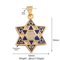 Blue enamel Star of David pendant with white rhinestones and gold plating, 18mm width - Hexagram Pendant Blue Enamel