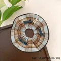 Brown and blue plaid lace pet collar with navy bows and ruffled edges for small cats - T121 Navy Blue Plaid Bow