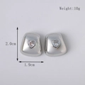 Silver geometric earrings with heart zircon, 2.0x1.9cm stainless steel studs - Square Heart Silver