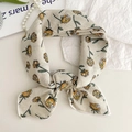 Beige cotton linen square scarf featuring yellow floral patterns and fine stitched edges - Beige Yellow Rose