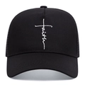 Schwarze Mesh-Baseballkappe mit weißem Glaubenskreuz-Stick für sommerlichen Sonnenschutz - Verstellbar 55-61cm / Faith Schwarz