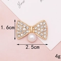 Golden bow jewelry accessory with white rhinestones and pearl inlay for DIY crafts - D440 Pearl Small Bowknot