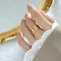 French minimalist hollow gold ring with diamond pattern in tarnish-free titanium steel - US 7 / Gold