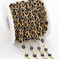 Golden stainless steel chain roll with black evil eye beads for DIY jewelry making - Black & Gold
