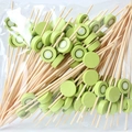 Bamboo fruit picks with green kiwi pattern wood topper, 100 pieces per pack bulk set - 12cm/100 Packs / Kiwi