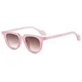 Pink translucent frame sunglasses with brown gradient lenses for a retro fashion look - Pink Frame Gradient Tea Lens
