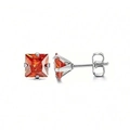 Square orange zircon stud earrings in stainless steel four-prong setting - Red
